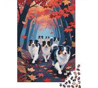 Puzzle Border Collie 1000 Pièces en Bois pour Adultes Enfants Jeu ÉduChatif Jeu De Défi Puzzle Groupe de Border Collies forêt d'automne Cadeau Adulte Home Decor 1000pcs (75x50cm)