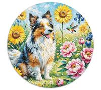 Puzzle Border Collie 1000 Pièces en Carton pour Adultes Enfants Jeu D'Intelligence Casse-tête Fleurs Chien Cadeau Anniversaire Home Decor 1000pcs (67.5x67.5cm)