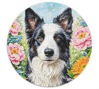 Puzzle Border Collie 1000 Pièces en Carton pour Adultes Jeu D’activité Intérieure Puzzles Chien Fleurs Cadeau Original Home Decor 1000pcs (67.5x67.5cm)