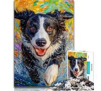 Puzzle Border Collie 1000 pièces pour Adultes, Jeu Stimulant et Jeu Familial avec pièces entièrement emboîtables de Formes aléatoires 50x75cm