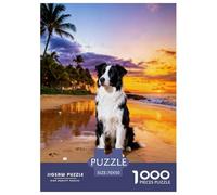Puzzle Border Collie 1000 Pièces pour Enfants Et Adultes, Jeu ÉduChatif, Puzzle Plage au Coucher de Soleil, Home Decor, Cadeau Famille 70x50cm/1000pcs