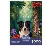 Puzzle Border Collie 1000 Pièces pour Enfants Et Adultes, Jeu Ludique Et Instructif, Puzzles Fleurs de Jungle, Décoration Intérieure, Idée Cadeau 52x38cm/1000pcs