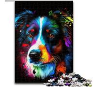 Puzzle Border Collie coloré de 1000 pièces pour Adultes et Adolescents, Jeu Stimulant et Familial avec Affiche et fiche de Questions-réponses Assorties (26x38cm)