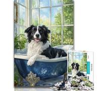 Puzzle Border Collie dans la Baignoire pour Adolescents 1000 pièces, Jouets éducatifs et éducatifs, Jeux familiaux avec Affiche et fiche de Questions-réponses Assorties 38x26cm