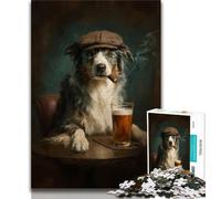 Puzzle Border Collie Fumeur 1000 pièces pour Adultes, Jeux d'activités familiales stimulants, Jouet de Bricolage pour décoration Murale de la Maison (38x26cm)