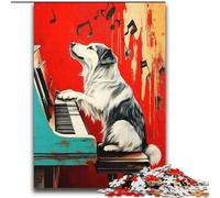 Puzzle Border Collie Jouant du Piano pour Adolescents 2000, Convient aux 14 Ans et Plus Décoration Murale Cadeau d'anniversaire de Noël (70x100cm)