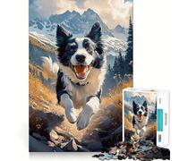 Puzzle Border Collie Mountain Run - 1000 pièces - Découpe précise - Jeu de logique - Jeu de relaxation - Décoration de Noël (38 x 52 cm)
