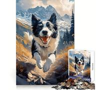 Puzzle Border Collie Mountain Run pour Adolescents, 1000 pièces, Stimulation cérébrale, détente, découpe de qualité supérieure, (50x75cm)