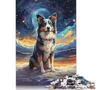 Puzzle Border Collie Nuit étoilée 1000 pièces pour Adultes Puzzles en Bois pour Adolescents Cadeaux Puzzles pour Adultes 1000 pièces (75 x 50 cm)
