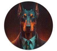 Puzzle Boss Doberman 1000 pièces pour Adultes Puzzle Rond 1000 pièces Jeu pour Adultes Cadeau Jeu interactif Familial Défi cérébral Cadeau 67,5 x 67,5 cm