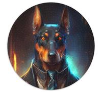 Puzzle Boss Doberman 1000 pièces pour Adultes Puzzle Rond 1000 pièces Jeu pour Adultes Cadeau Jeu interactif Familial Défi cérébral Cadeau 67,5 x 67,5 cm
