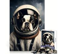 Puzzle Boston Terrier Astronaute 1000 Pièces Adultes Stimulation Cognitive et Mémoire Découpe Précise Cadeau de Noël (38x26cm)