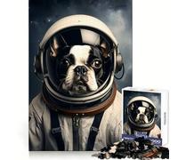 Puzzle Boston Terrier Astronaute 1000 Pièces Exercice Cérébral Apaisant Découpe de Précision Cadeau de Fêtes (50X75CM)