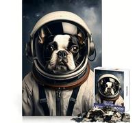 Puzzle Boston Terrier Astronaute 1000 Pièces Puzzle Adultes Stimulation Mentale et Apaisant Bords Uniformes Cadeau Parfait (38x52cm)