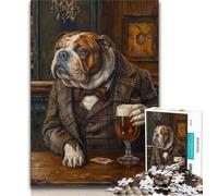 Puzzle Bouledogue Anglais Buvant pour Adolescents, Jeu Familial Anti-Stress, défi Difficile, Collection d'artistes, Beaux-Arts (38x26cm)