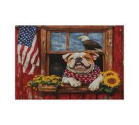 Puzzle bouledogue du 4 juillet pour adultes - 300 pièces - Puzzle en bois de ferme de 250 ans - Décoration imprimée d'anniversaire patriotique pour divertissement créatif