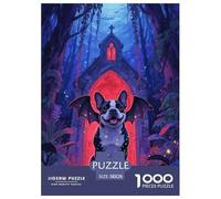 Puzzle Bouledogue Français 1000 Pièces en Carton pour Adultes Jeu ÉduChatif Jeu De Défi Puzzles Chien Église Cadeau Famille Décoration Intérieure 38x26cm/1000pcs