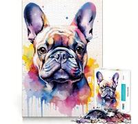 Puzzle Bouledogue Français Aquarelle 1000 Pièces pour Adolescents Stimule l'esprit Ajustement Parfait Loisirs Captivants pour des Moments Confortables à la Maison (38x26cm)