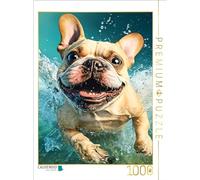 Puzzle · Bouledogue français dans l'eau | Bouledogue joyeux pendant ses loisirs · 1000 pièces · Format assemblé 64 × 48 cm · CALVENDO Puzzle