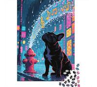 Puzzle Bouledogue français Qui 1000 Pièces pour Adultes,Rue de Ville View Un Jeu De Dexérité Très Difficile Puzzle en Bois Jeu ÉduChatif Et Stimulant l'art De La Décoration Moderne 1000pcs (75x50cm)