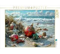 Puzzle · Boules de Noël Rouges | La mer, la plage et un trésor · généré par l'IA · 1000 pièces · Format assemblé 64 × 48 cm · CALVENDO Puzzle