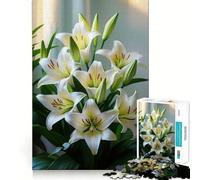 Puzzle Bouquet de Lys Blancs 1000 Pièces Jeu de Concentration Mentale Découpe de Précision Bords Lisses Jeu de Création de Liens Significatifs (38x26cm)