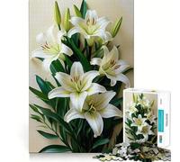Puzzle Bouquet de Lys Blancs pour Adolescents 1000 Pièces Jeu de Mémoire Amusant Surface Lisse sans Bavures Cadeau d'anniversaire Casse-tête (50x75cm)