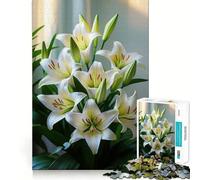 Puzzle Bouquet de Lys Blancs pour Adolescents 1000 Pièces Jeu Développant l'esprit Jeu Taille Uniforme Pièces Précises Activité Amusante en Famille Le Soir (50x75cm)