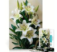 Puzzle Bouquet de Lys Blancs pour Adolescents 1000 Pièces Stimule l'esprit Amusant Découpe Nette Pièces Robustes Activité de Réunion Réconfortante (38x52cm)