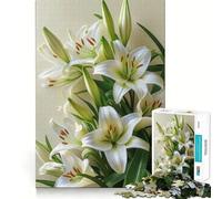 Puzzle Bouquet de Lys Blancs pour Adultes,1000 Pièces,Jeu de Stimulation Mentale,Taille Uniforme,Pièces Précises, pour Les Voyages (38x52cm)