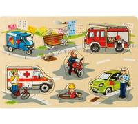 Puzzle Bouton en Bois 9 pièces : Les véhicules de Secours - Set Puzzle Enfant a encastrer avec 1 Carte Animal