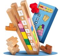 Puzzle Brain Tower en bois à partir de 3 ans-Jeu de logique avec 3 niveaux de difficulté et 21 niveaux-Jouet éducatif Montessori pour enfants-Apprentissage des couleurs et des chiffres-Jeu de