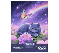 Puzzle British Shorthair 1000 Pièces en Carton pour Adultes Enfants Jeu De Détente Familial Casse-tête Chat Mer de Pivoines Cadeau Enfant Home Decor 70x50cm/1000pcs