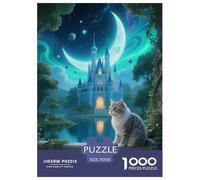 Puzzle British Shorthair 1000 Pièces en Carton pour Adultes Enfants Jeu De Détente Familial Puzzle Chat Château Fantastique Idée Cadeau Décoration Intérieure 70x50cm/1000pcs