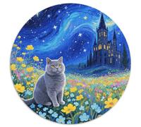 Puzzle British Shorthair 1000 Pièces en Carton pour Adultes Jeu D’activité Intérieure Casse-tête Chat Fleurs Château Cadeau Original Décoration Intérieure 1000pcs (67.5x67.5cm)