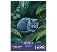 Puzzle British Shorthair 1000 Pièces en Carton pour Adultes Jeu ÉduChatif Jeu De Défi Casse-tête Chat Jungle Cadeau Adulte Décoration Intérieure 70x50cm/1000pcs