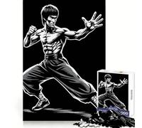 Puzzle Bruce Lee en Noir et Blanc de 1000 pièces pour Adolescents Un Passe-Temps Calme et Stimulant,aux Bords précis,idéal comme Cadeau de Noël (50x75cm)