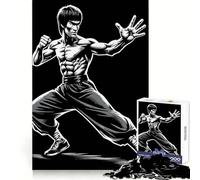Puzzle Bruce Lee en Noir et Blanc pour Adultes,1000 pièces,Sharp Memory,Loisirs Silencieux,Bords Nets,Cadeau d'anniversaire (38x26cm)