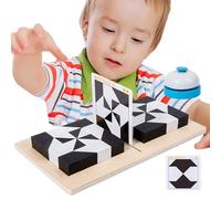 Puzzle Building Blocks - Wood, Preschool Learning Skill Development Toy | Brain Teaser & STEM Puzzle Blocks, 32 pièces avec 40 cartes de défi et cloche pour logique, créativité, résolution de