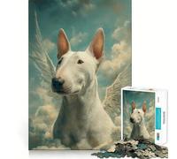 Puzzle Bull Terrier Ailé dans Les Nuages pour Adolescents 1000 Pièces Jeu Stimulant l'esprit Assemblage Solide et Sécurisé Activité de Partage en Famille (38x26cm)