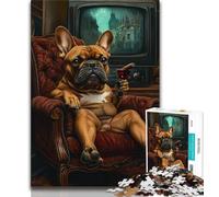 Puzzle Bulldog Buvant du vin Rouge 1000 pièces pour Adolescents, Jeu Familial Anti-Stress, défi Difficile, Cadeaux pour Amis et Famille (38x26cm)
