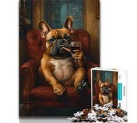 Puzzle Bulldog Buvant du vin Rouge pour Adolescents, 1 000 pièces, Anti-Stress, défi Difficile, à Offrir en Cadeau à Toute la Famille (38x26cm)
