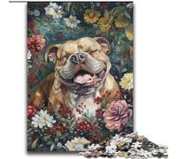 Puzzle Bulldog dans Les Fleurs 2000 pièces pour Adultes et Adolescents, à partir de 14 Ans, décoration Murale, Cadeau d'anniversaire et Cadeau Unique (70x100cm)