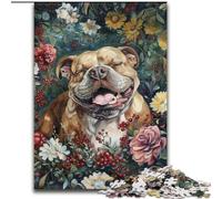 Puzzle Bulldog dans Les Fleurs pour Adultes et Adolescents, Jouet de Divertissement Familial idéal comme Cadeau pour Toute la Famille (26x38cm)