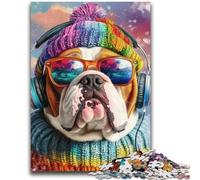 Puzzle Bulldog écoutant de la Musique, 1 000 pièces pour Adultes, Difficile à réaliser, mais Amusant et Humoristique, décoration d'intérieur et Cadeaux Uniques (38x52cm)