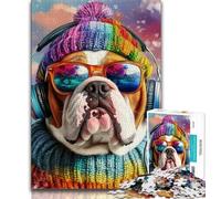 Puzzle Bulldog écoutant de la Musique 1000 pièces pour Adolescents, Aide Le Cerveau à exercer des Jouets addictifs pour cultiver la Patience, Excellent Cadeau (75x50cm)