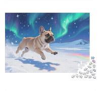 Puzzle Bulldog françaisge 1000 Pieces pour Adultes,Aurore boréale Snowfield Un Jeu De Dexérité Très Difficile Puzzle Jeu Éducatif l'art De La Décoration Moderne 1000pcs (75x50cm)