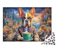 Puzzle Bulldog pour Adultes pour Décompression Bouledogue Français avec Thé Défi Jeu Éducatif Décoration Murale 38x26cm/1000pcs