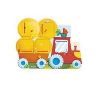 Janod - Puzzle Cache-Cache Tracteur en Bois - 5 Portes à Ouvrir - Développe la Motricité Fine - Jouet d'Eveil pour Enfants Evolutif - Dès 12 Mois - J07128, Jaune