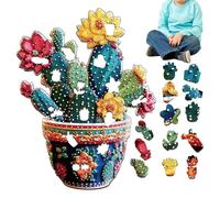 Puzzle Cactus En Bois,Drôle Coloré Jeu Familial Casse-tête - Casse-tête Pot De Cactus Et Fleurs Pour Adultes Et | Pour Adultes Adolescents Garçons Filles Amoureux De La Famille